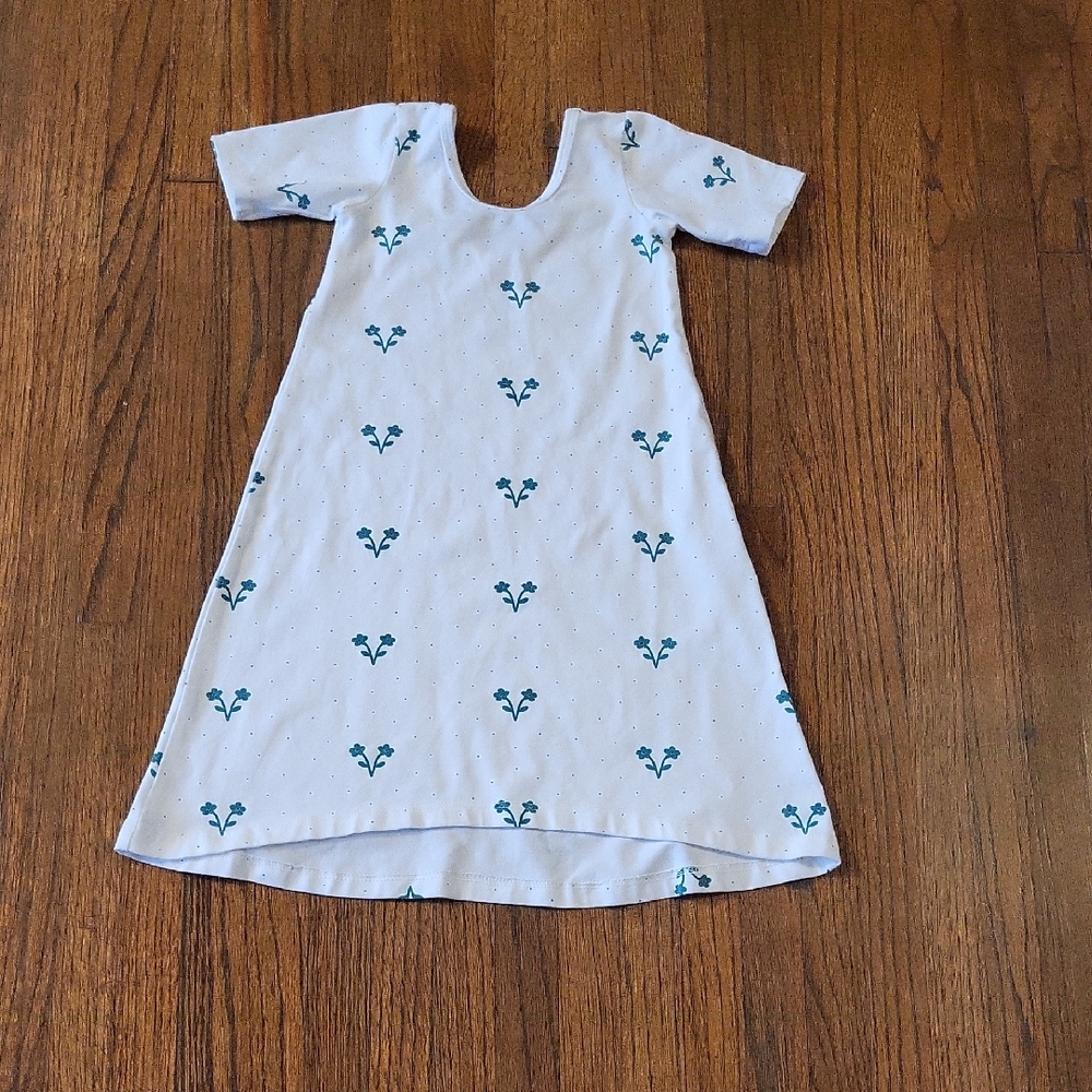 Alice + Ames White Dress with Green Floral Design And Blue Polka Dots